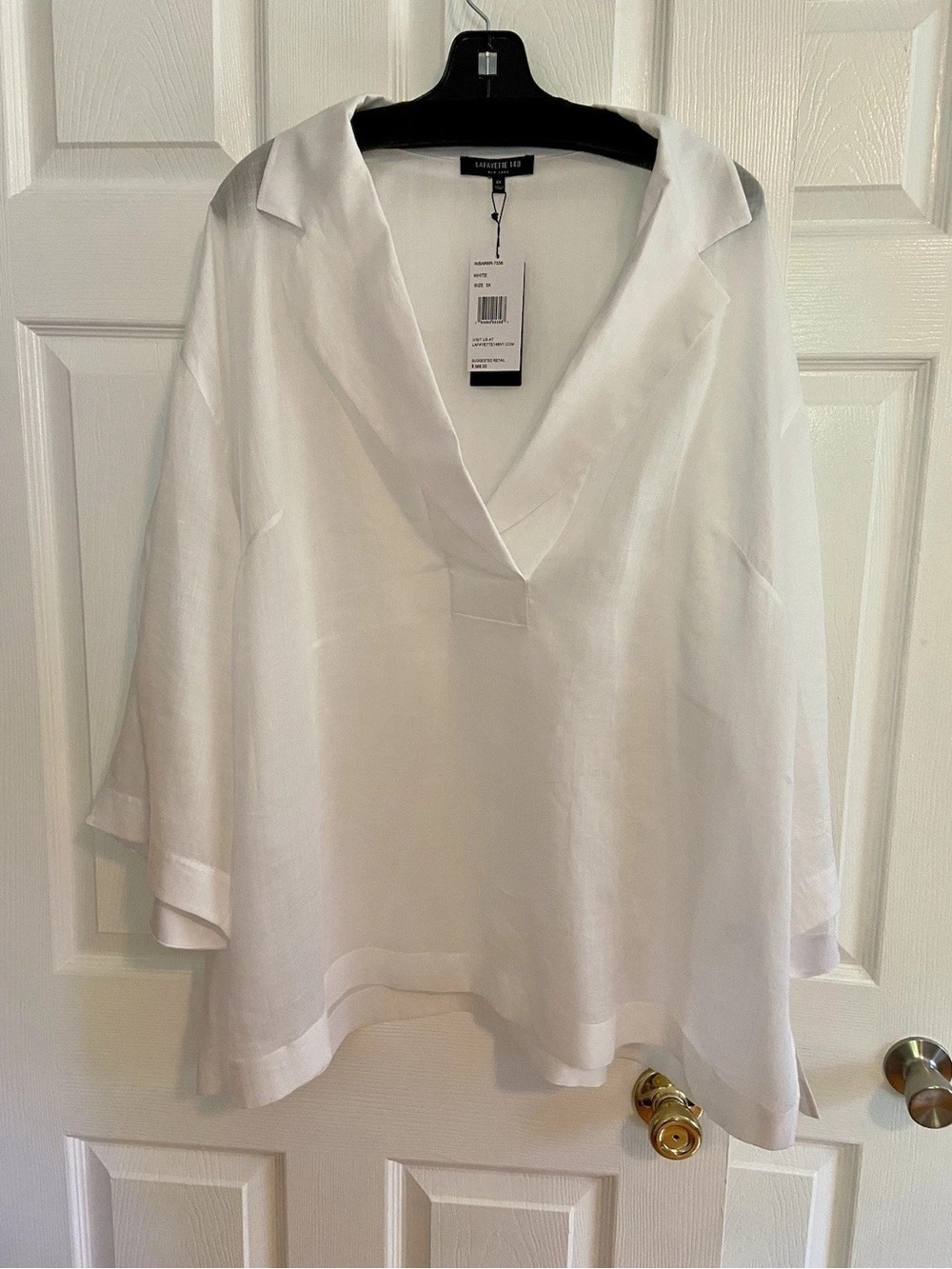 Lafayette 148 New York White V-Neck Tunic Blouse